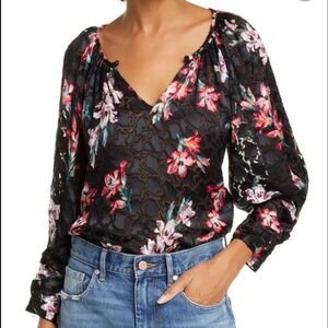 Rebecca Taylor Velvet Floral Burnout Blouse 0 Blk